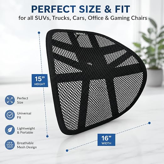 Lumbar Back Support | Adjustable Breathable Mesh Ergonomic Car Seat Home Office Desk Chair Pain Relief Cushion (Lumbar Support, 1, Pieces)