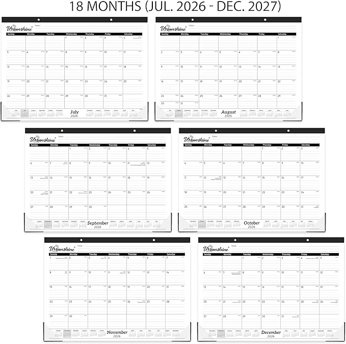 2026-2027 Desk Calendar - 18 Monthly Desk Calendar 2026-2027, Jul 2026 - Dec 2027, 17" x 12", Desk/Wall Calendar 2-in-1 with Notes, Corner Protector, Ruled Blocks - Standard