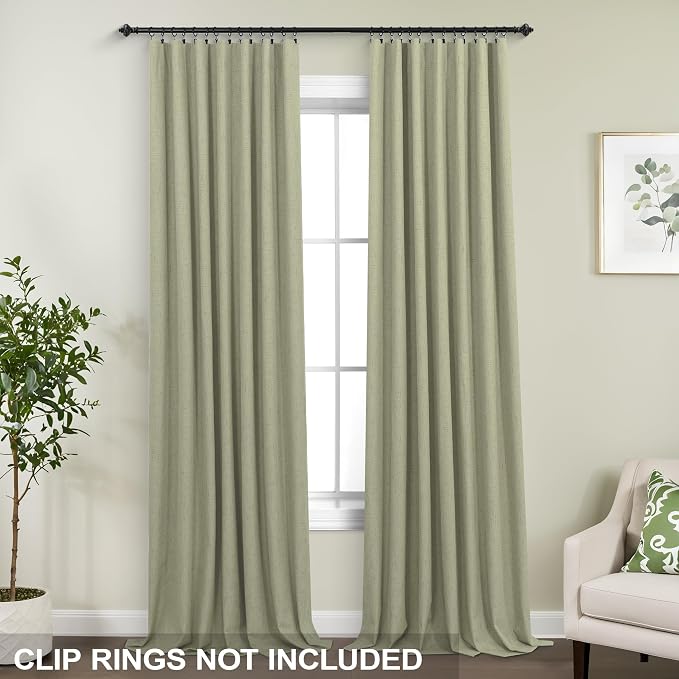 KOUFALL Sage Green Curtains 108 Inches Long,Blackout Linen Boho Cottage Farmhouse Style Curtains for Living Room Bedroom 2 Panels Set