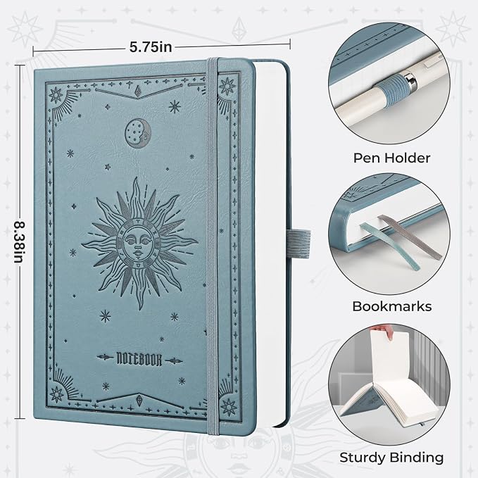 EMSHOI Graph Paper Notebook, 320 Pages, 100gsm Thick Paper, A5 PU Leather Hardcover, 5mm Grid Notebook for Work School Math Engineering Writing Graphing, Small 5.75"x8.38", Gray Blue