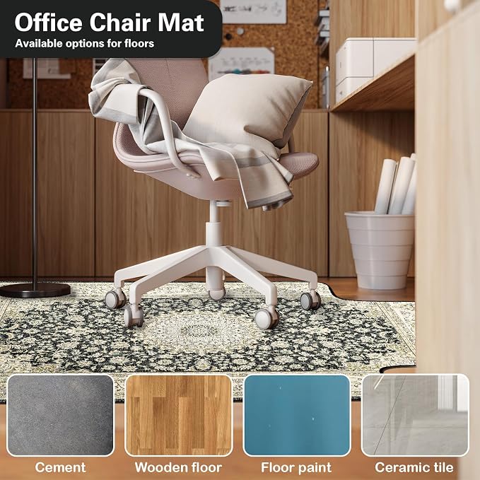 36" X 48" Office Chair Mat for Hardwood and Tile Floors, Under Desk Chair Mat for Carpet Protector Rolling Computer Chairs, Machine Washable Non-Slip Area Rug, Black