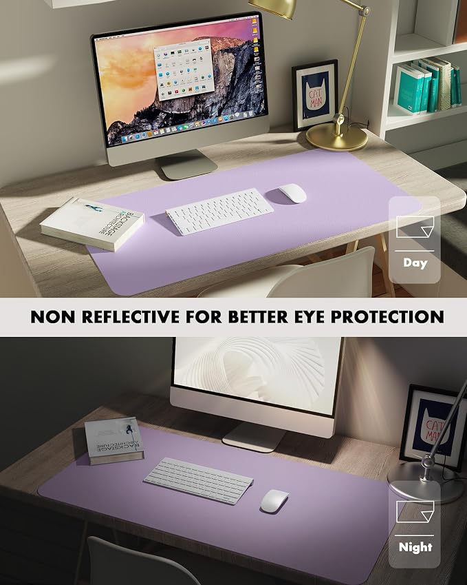 YSAGi Double-Sided Desk Pad, 23.6"x13.7"Leather Desk Mat, Eco Cork Desk Pad Protector,Large Mouse Pad,Waterproof Desk Blotter for Office/Home(Light Purple)