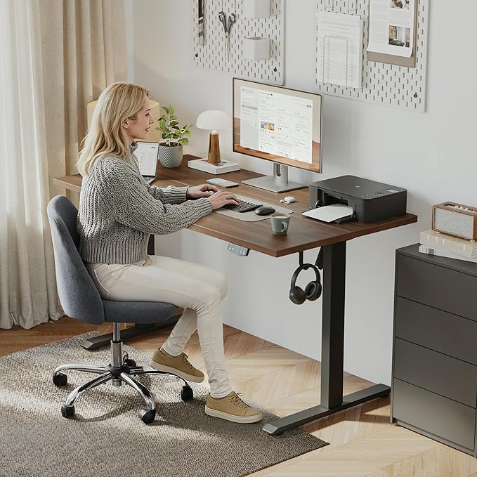Klicelor 55 Inch Large Electric Standing Desk, Height Adjustable Office Desk, Sit Stand Up Computer Gaming Desk with Memory Preset, Two-Piece Desktop, Dark Walnut