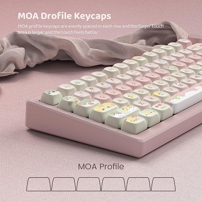 dagaladoo PBT keycap Set,MOA Profile keycaps Cute,Pink keycaps 60% 75% 100%,Dye Sublimation Keyboard caps,134 Key Custom Key caps for Gateron MX Switches Mechanical Keyboard