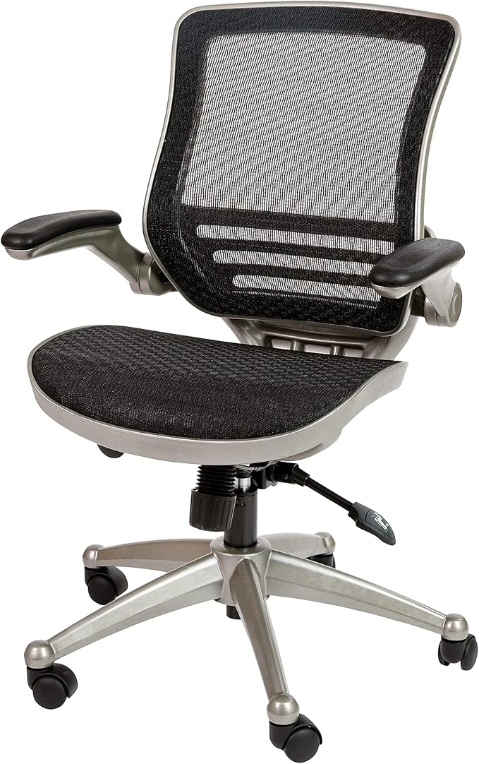 Flash Furniture Warfield Mid-Back Transparent Black Mesh Executive Swivel Office Chair with Graphite Silver Frame and Flip-Up Arms