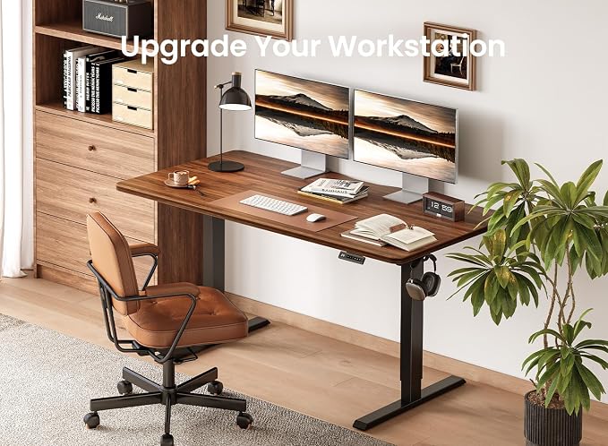 BANTI 55 × 24 Inches Standing Desk, Ergonomic, Electric Height Adjustable, Sit and Stand Up, Computer Office Desk with Splice Board, Black Frame/Black Walnut Top