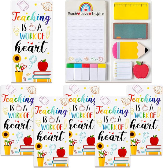 Xqumoi 5 Pack Teaching is A Work of Heart Sticky Notes Set - Ruler Blackboard Pencil Apple Shape Self-Stick Note Pads Teacher Appreciation Gift Writing Memo Pads Page Marker School Office Supplies