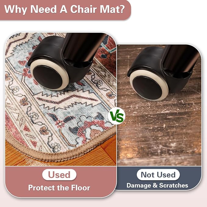 46" X 60" Office Chair Mat for Hardwood and Tile Floors, Under Desk Chair Mat for Carpet Protector Rolling Computer Chairs, Machine Washable Non-Slip Area Rug, Red Brown