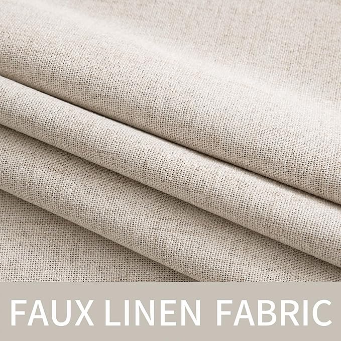 MIULEE 100% Blackout Linen Textured Curtains for Bedroom Solid Thermal Insulated Natural Grommet Room Darkening Curtains & Drapes Luxury Decor for Living Room 52 x 96 Inch (2 Panels)