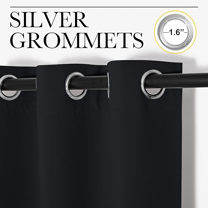 NICETOWN Light Reducing Grommet Curtain - (W120 x L90, Black, 1 Piece) Tripe Woven Textured Soft Curtain Panel for Living Room, Large Window Drape