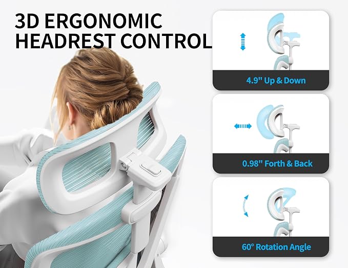 Ergonomic Office Chair: Mesh Desk Chair Comfy with Headrest& Lumbar Support | Ergalithic Big and Tall Office Chairs with Wheels & Flip-Up Arms-Computer Gaming Chairs for Adults Home Office(Lake Blue)
