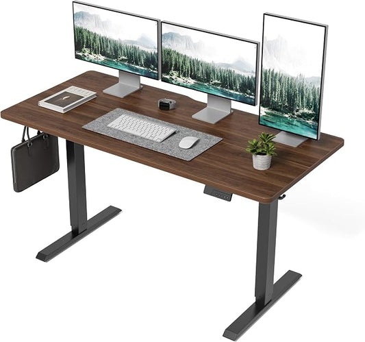 DESINO Standing Desk, 55 × 24 Inches Electric Height Adjustable, Sit and Stand Up, Computer Office Desk with Splice Board, Black Frame/Black Walnut TOP