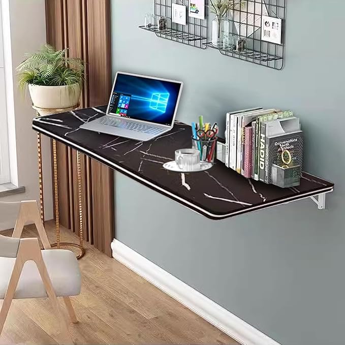 Wall Mounted Desk, Wall Mounted Folding Table for Small Spaces, Folding Fold Down Desk for Laundry Room Home Office Computer Workstation,Study Work Bench, Kitchen Dining (Black 23.6"×15.7")