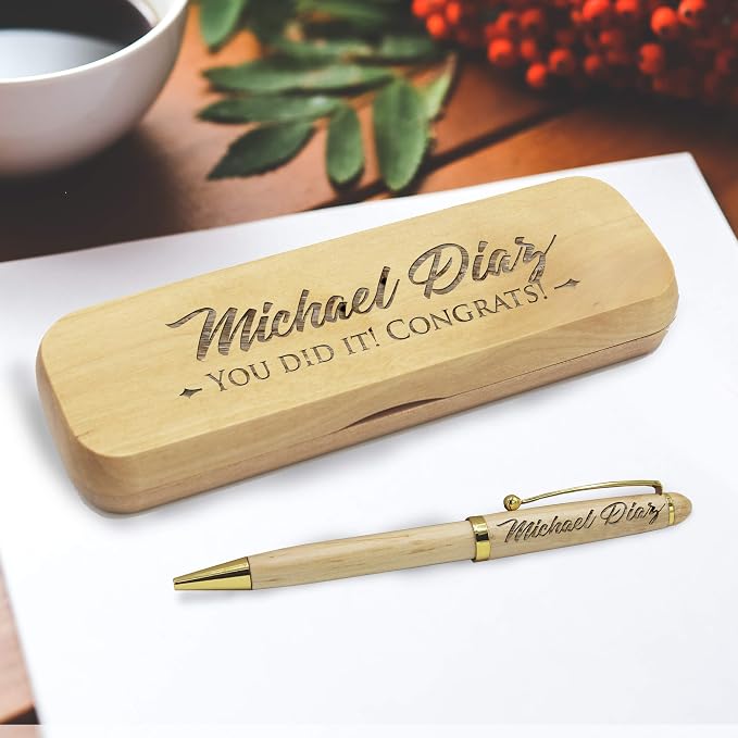 My Personal Memories Custom Engraved Ballpoint Pen with Personalized Case - Wood Pen Set for Lawyers, Doctors, Teachers, Graduates, Students (Maple)