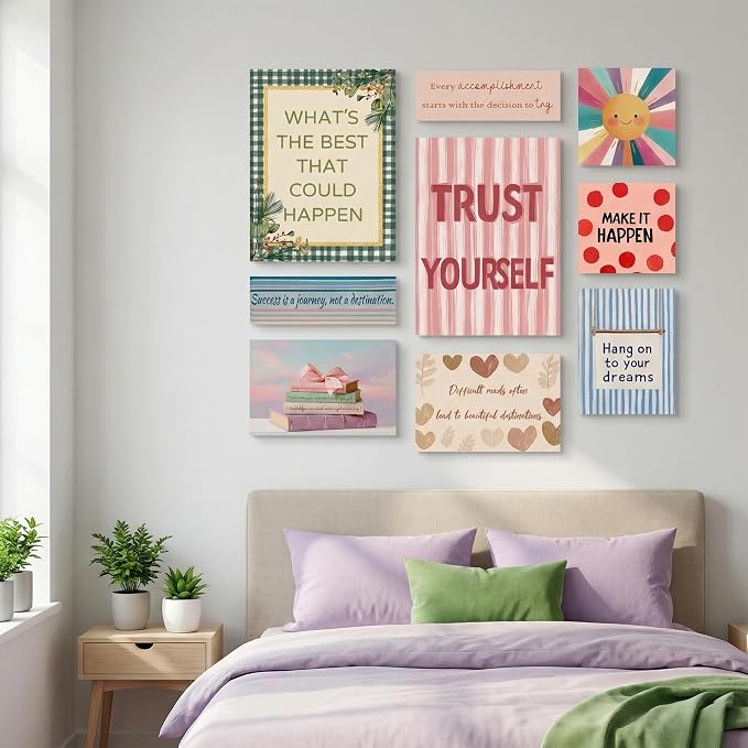 9-Pieces Framed Canvas Set Motivational Wall Decor Office Inspirational Wall Art Motivational Quotes Posters Positive Affirmation Office Wall Decor Office Wall Art Living Room Bedroom Prints Artwork
