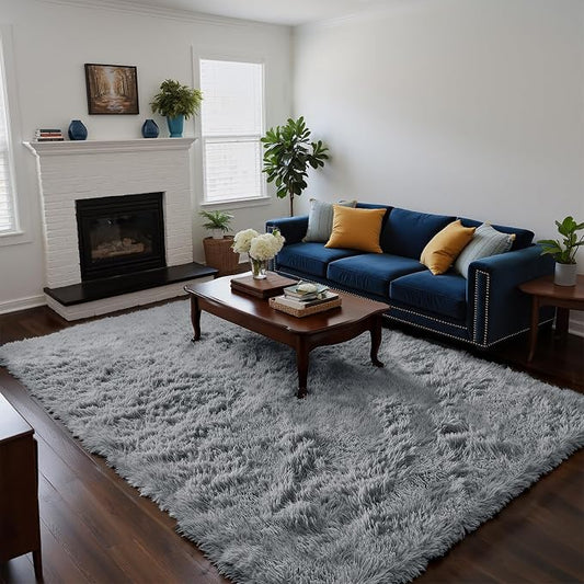 yongyangjuxin Fluffy Rug Shag Area Rug, Light Grey 6x9 Area Rugs for Living Room, Large Shag Area Rugs for Bedroom Room Home Decor, Upgrade Anti-Skid Rectangular Fuzzy Rugs