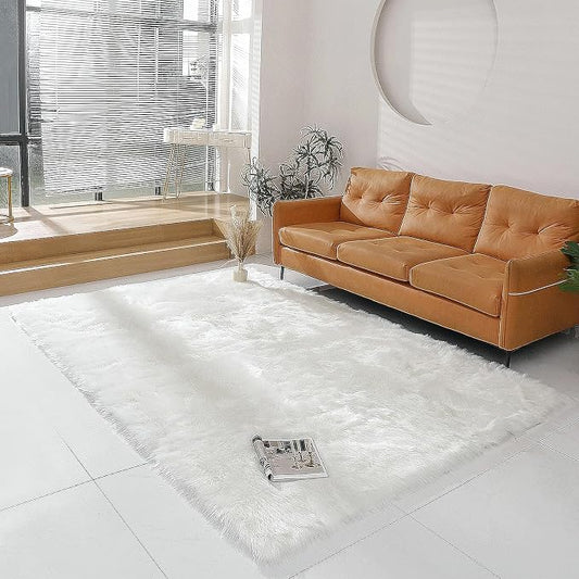 linmopm Faux Fur Rug White Sheepskin Shag 6x9 ft Rectangle | Fluffy Fuzzy, High-Density Cushion, For Bedroom Bedside Living Room, Plush Carpet, Sofa Cover