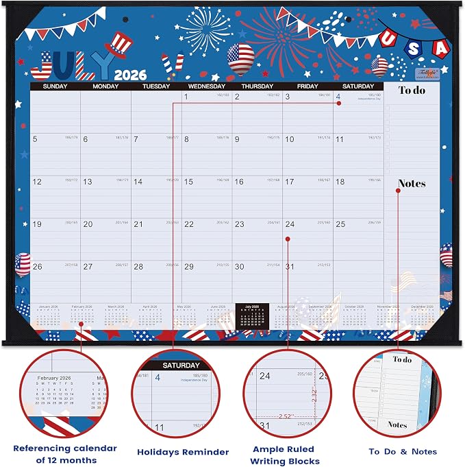 2026-2027 Desk Calendar - Large Desk Calendar 2026-2027, Jul.2026 - Dec.2027, 22" x 17", 18 Months Calendar with Corner Protectors + Large Ruled Blocks, To-do & Notes, 12 Different Themes