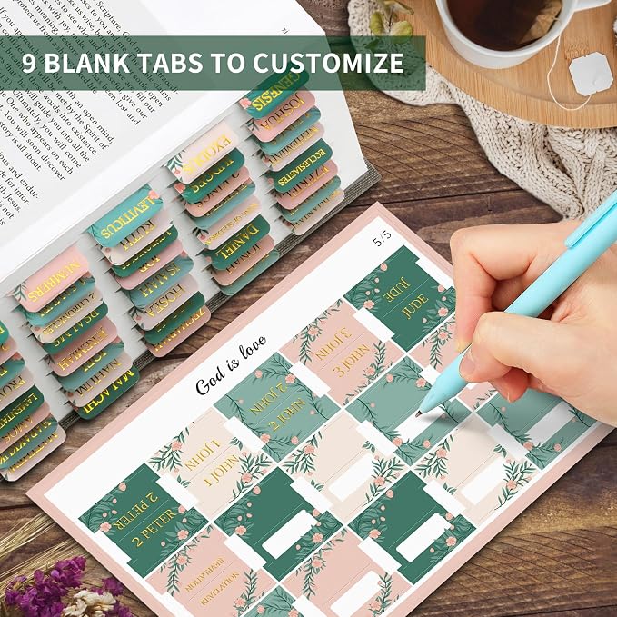 Bible Tabs for Women & Men, Bible Tabs for Study Bible, Large Print Bible Tabs for Easy Navigation, Bible Index Tabs, 66 Tabs Old & New Testament, Extra 9 Blank Tabs - Cottage Floral