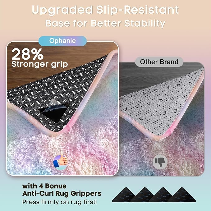 Ophanie Rainbow Rug for Bedroom Girls,Unicorn Colorful Fluffy Soft Cute Fuzzy Area Rugs,Shag Plush Shaggy Bedside Floor 4x6 Furry Carpet for Kids Baby Teen Dorm Decor with Over 99 pcs Pile fibers