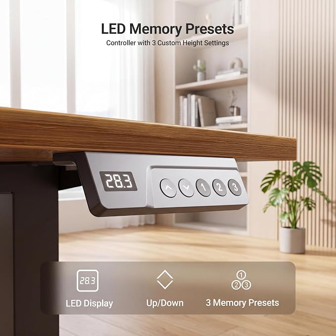 Claiks 35 x 20 Inch Rustic Brown Electric Standing Desk | Adjustable Height, Sit Stand, 3 Memory Presets, Cable Management, Space-Saving, Home Office & Bedroom