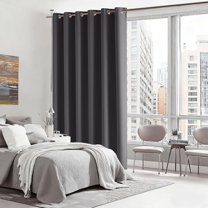 RYB HOME Blackout Thermal Insulated Curtains, Portable Curtain for Sliding Glass Door/Storage/Space Room Divider, Large Window Treatment Room Divider Panel, W80 x L84, Grey, 1 Panel
