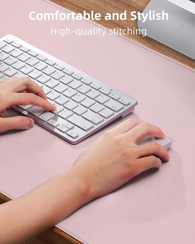 Leather Desk Pad Protector - 48 x 24 Computer Mat, Large Mouse Pad, Non-Slip, Waterproof PU Leather Blotter, Desk Cover for Office and Home (Light Pink)