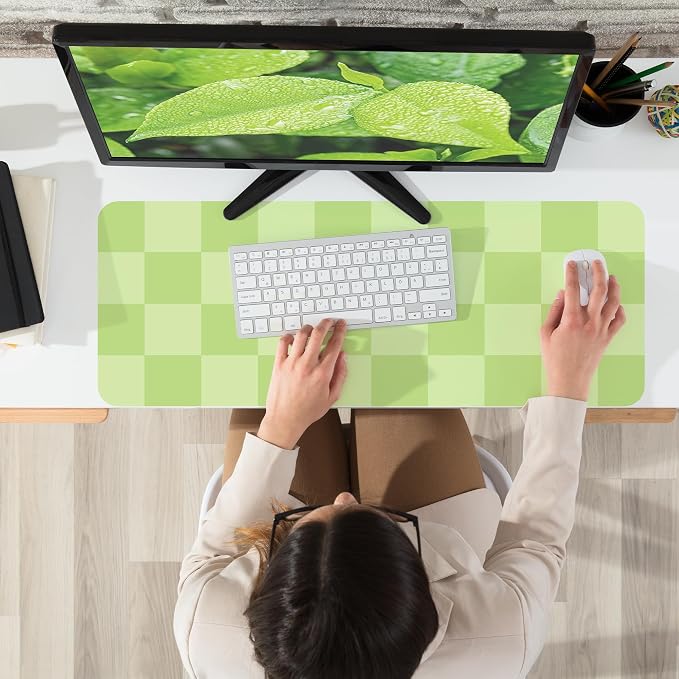 AFIING Green Checkered Desk Mat 31.5" x 12", Waterproof Desk Pad | Non-Slip Rubber Base, Easy Clean Surface, Checkered Design, Office & Home