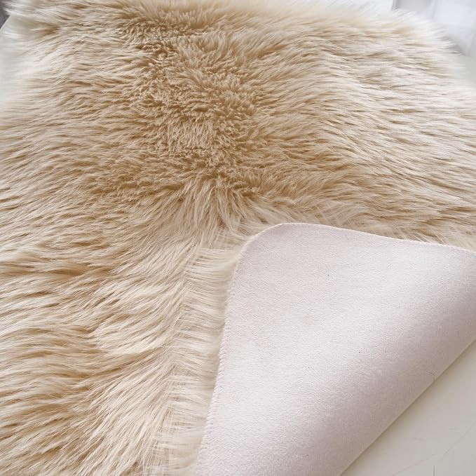 EasyJoy Ultra Soft Fluffy Shaggy Area Rug Faux Fur Rug Chair Cover Seat Pad Fuzzy Area Rug for Bedroom Floor Sofa Living Room (2 x 3 ft Sheepskin, Beige)
