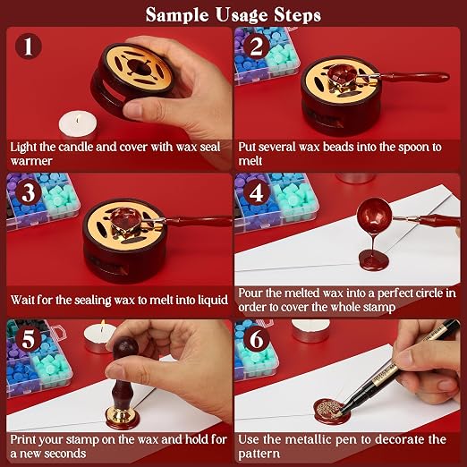 TRINIDa Wax Seal Kit, Premium Wax Seal Stamp Kit with 24 Colors 624 Pcs Beads, Metallic Pens, Warmer, Spoon and Tea Candles for Wedding Invitation, Letter Envelope, Gift Cards & DIY Crafts