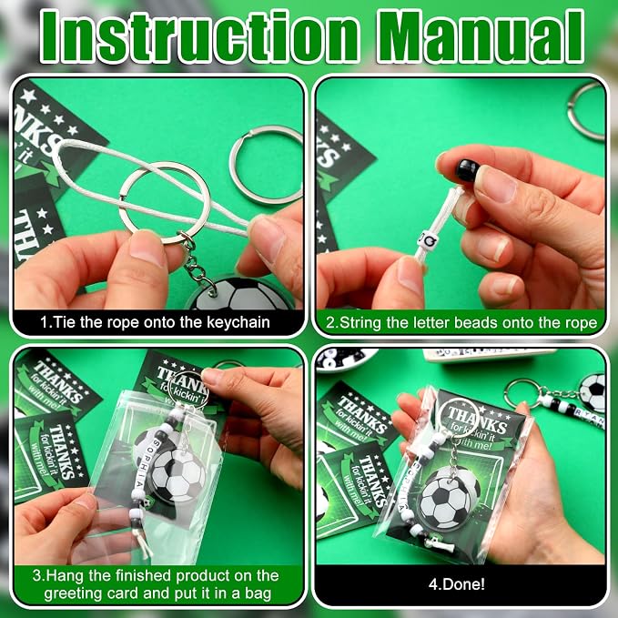 Suncalla 984 Pcs 24 Set Soccer Bead Keychain Making Kit DIY Soccer Bag Tag Sport Key Chain Crafts Adjustable Letter Beads Cards Strings Kit Team Gift Backpack Accessories Party Favors(White Black)