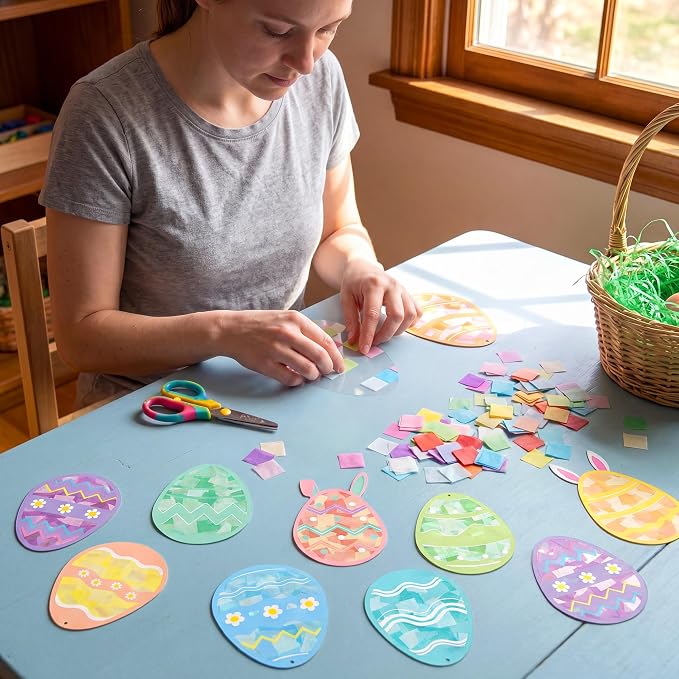 Renbuzhu 48PCS Easter Crafts Bulk: Eggs Paper Suncatchers DIY Kit for Activities Decorations, Window Stained Glass Effect Art Ornaments