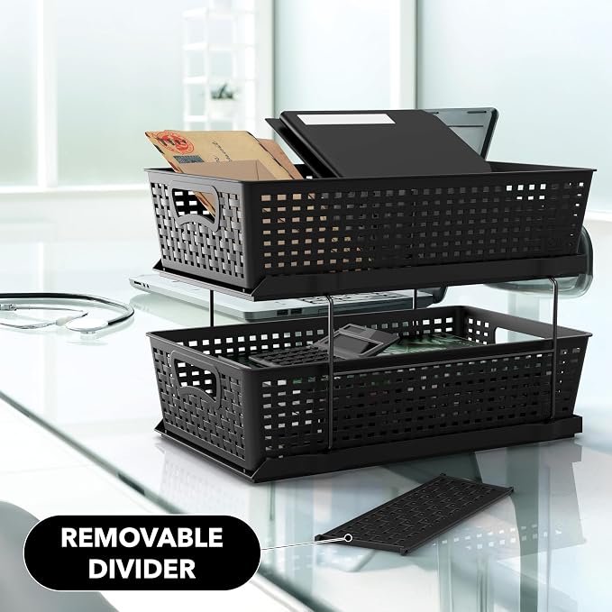 Simple Houseware 2 Tier Pull-Out Sliding Drawer Under Sink Storage, Black | Great for Kitchen Bathroom Tray Shelf Organizer