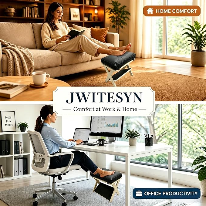 Foot Rest Under Desk, Ergonomic Wooden Desk Foot Rest | Fixed angle design with ample foot space for work study and gaming