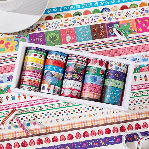 32 Rolls Washi Tape Set, Multicolored Cute Graffiti Painting Decorative Tapes, Scrapbooking and Journal Supplies, Junk Journaling Scrapbook Supplies, DIY Craft Projects Materials for Girls and Women