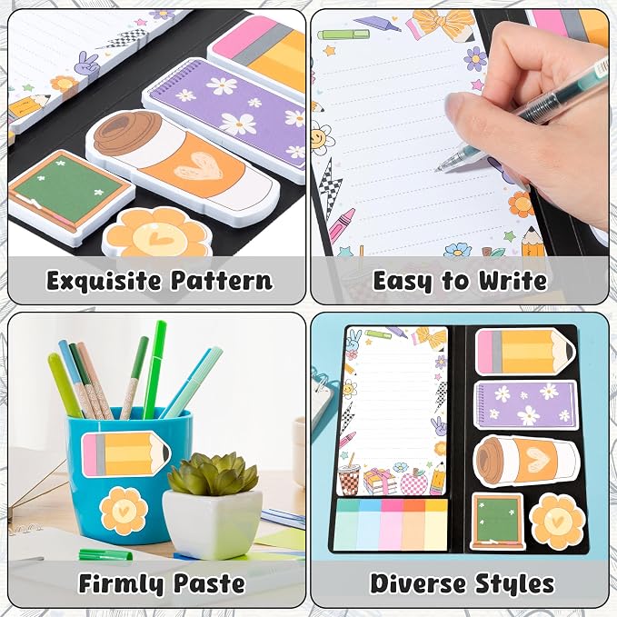 B1ykin Sticky Notes Set - Best Teacher Self-Stick Notes Pad, 550 Sheets Writing Memo Pages Sticky Notepad for Teacher Appreciation Gifts, School Office Supplies (Black Composition Line Teacher)