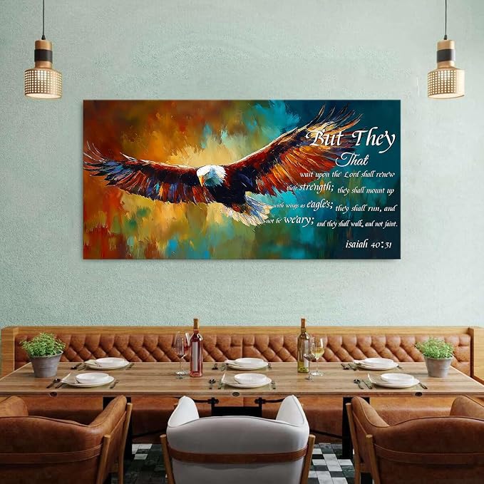 Christian Eagle Wall Art Isaiah 40 31 Poster Bible Verse Wall Decor Inspirational Scripture Canvas Prints Painting Religious Biblical Framed Artwork Bedroom Living Room Home Decoration 30x60