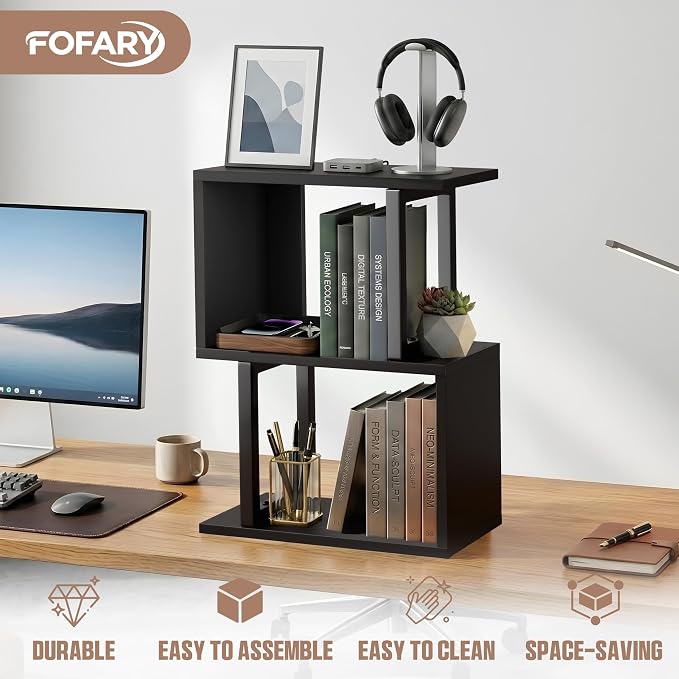 Desk Shelf Organizer, Small Desktop Bookshelf Wood, Black | Dorm Desk Hutch, 3-Tier, Desktop Organizer Shelf Storage Unit, for Home, Dorm, Office