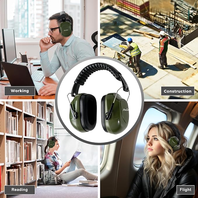 ProCase NRR 28dB Noise Reduction Ear Muffs, Foldable Adjustable Passive Noise Cancelling Headphones for Adults Kids Autism, Hearing Protection for Shooting, Construction, Mowing, Studying -Armygreen