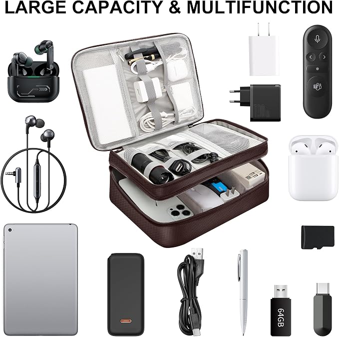 CILLA Electronic Organizer Travel Case, Travel Cord Organizer Case Portable Waterproof Cable Organizer Bag for Charger, Cord, USB, Power Bank, Earphone