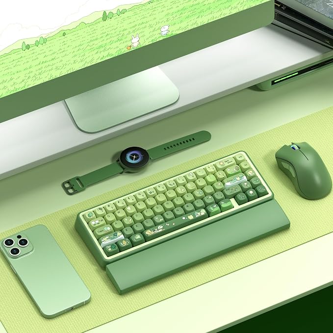 dagaladoo Matcha Green Frog Cute Keycap Set, PBT Custom Keyboard caps 60% 75% 100%,dye Sublimation,MOA Profile keycaps for Mechanical Keyboard, Compatible with ANSI/ISO,TKL, Full-Sized Layout