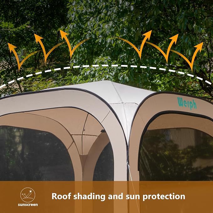 Werph 6x6 Pop-Up Screen Tent, Mosquito Net Gazebo, UV Resistant, Beige | Roof Waterproof Screen Canopy, Quick Setup Outdoor Shelter for Backyard, Patio, Garden, Picnic, Camping and Events
