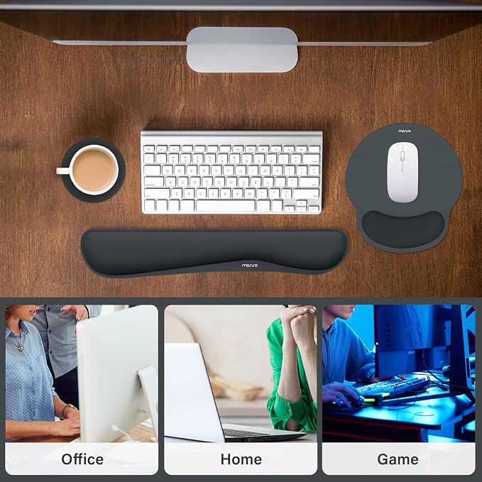 MOSISO Wrist Rest Support for Mouse Pad&Keyboard Set, Streamline Ergonomic Mousepad&Coaster Non-Slip Base Home/Office Pain Relief&Easy Typing Pad with Soft Cloth&Silicone Lining, Slate Gray