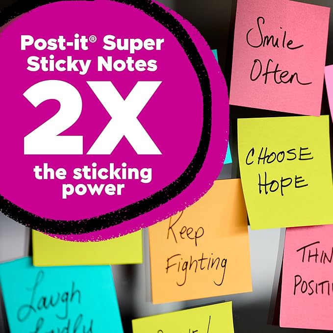 Post-it Super Sticky Notes, 3 Sticky Notes Pads, 3 x 3 in., School Supplies and Oﬃce Supplies, 2X the Sticking Power, Neutrality Collection (Pack of 5)