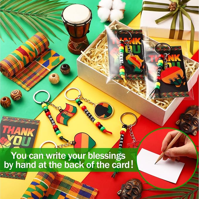 Suncalla 996 Pcs 24 Set Juneteenth Keychain Making Kit DIY 1865 Bead Key Chain Crafts Juneteenth Party Favor Freedom Independence Day Gift Adjustable Letter Card Strings Accessories(Red Yellow Green)