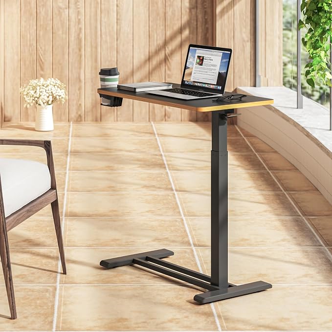 SANODESK 28''Mobile Standing Desk with Hidden Wheels,Pneumatic Laptop Desk | Computer Cart Movable Height Adjustable Table Small Sit Stand Desk for Home Office Hospital Use,27.6" W x 15.7" D,Black Maple