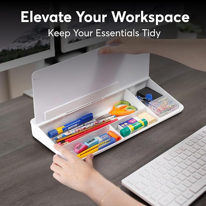 Small Glass Desktop Whiteboard with Storage,15.3"x7.08"x2.16" inch Desk White Board with Markers & Duster, Desktop Dry Erase Board, Desk Buddy Organizer for Home, Office, School (White)