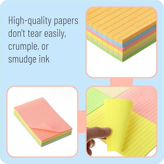 Mr. Pen- Lined Sticky Notes, 4" x 6", 6 Pads, 45 Sheets/Pad, Pastel Color | Sticky Notes with Lines, Ruled Post Stickies, Memo Pads, Self-Stick Note Pad for Office, School, Home, Study & Organization