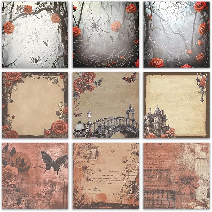 9 PCS Retro Sticky Notes 3x3 Cute and Aesthetic Post it Notes Self-Stick Note Pads for School, Office, and Home - Ideal Gifts for Teachers, Women, and Coworkers (Gothic Romance)