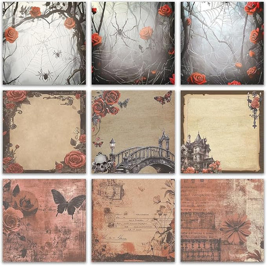 9 PCS Retro Sticky Notes 3x3 Cute and Aesthetic Post it Notes Self-Stick Note Pads for School, Office, and Home - Ideal Gifts for Teachers, Women, and Coworkers (Gothic Romance)